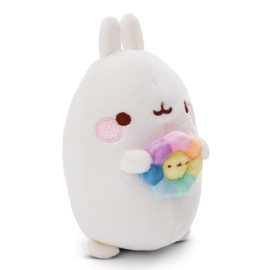 NICI Molang Cuddly Toy 12 cm with Rainbow Flower - Cute Stuffed Toy for Cuddling and Playing, Molang Plush Toy for Cuddly Animal Lovers - 61163, White