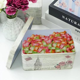 Aoneky Tin Vintage Storage Box, 6.8x4.1x3.6 in - Little Metal Bin for Candy Medication Photo Paper Clips Coins for Table Cupboard Worktop Organiser - Decorative Gift Container (Tower + Flower)