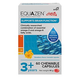 EQUAZEN Childrens Chews, Omega 3 & 6 Omega Supplement, Fish Oil, Supports Brain Function, Clinically Researched blend of DHA, EPA & GLA, Suitable from 3+ to adult, 60 strawberry flavoured chews
