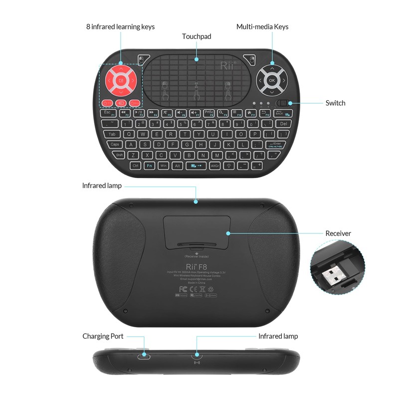 Rii Backlight Mini Wireless Keyboard Touchpad Mouse Combo with IR