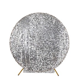 7.5 feet Silver Sparkly Big Payette Sequin Backdrop Stand Cover Wedding Birthday Party Events Reception Home Decorations Supplies