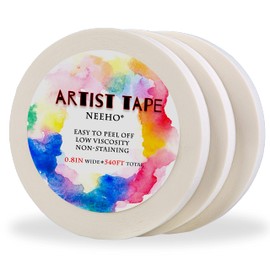 Artist Tape for Drafting Art, Neeho 3 Pack Acid-Free White Masking Tape for Watercolor Painting Canvas Framing, 0.8inch Wide 540FT Long Total