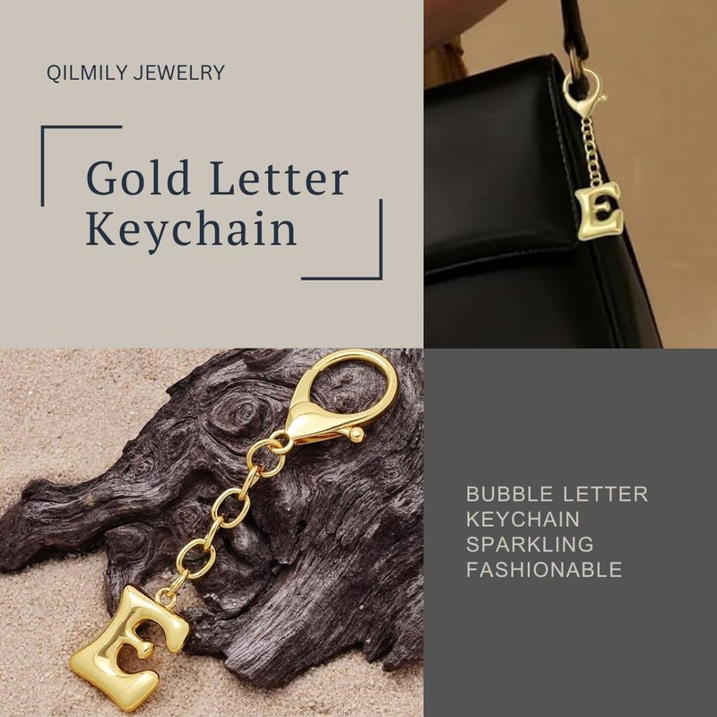 QILMILY Gold Letter Bag Charms for Women Initial Keychain purse