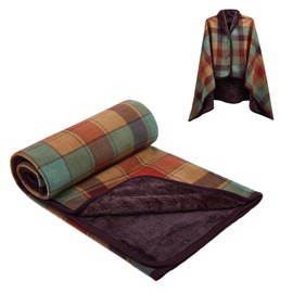 SIVENKE Women's Poncho Fleece Portable Blanket, Checked Lap Blanket, Comfortable Poncho, Plush Blankets, Throw Scarf, Wrap Cover, Cape with Buttons for Bed, Sofa, Office, 100 x 140 cm