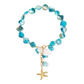Ever Faith Shell Starfish Necklace Statement Shells Choker with Clam Conch Starfish Pendant Necklaces Summer Beach Mermaid Costume Jewelry Blue