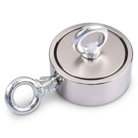 Magnets4you Neodymium Mountain Magnet with 2 Holes and Screw Eyelets Super Strong Magnet for Magnetic Fishing Nickel-Plated Eyelet Magnet Diameter 67 mm 2 x 200 kg
