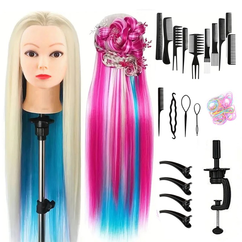 24-Inch Hairdressing Mannequin Head with Synthetic Fiber Hair – Styling,