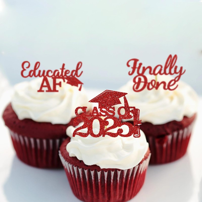48PCS Graduation Cupcake Topper Glitter Grad Class Food Picks Congratulations