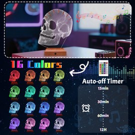CoolGift Mart Light Up Guitar Pick Holder, Acrylic Wooden Skull Pick Holder with 16 Color Lights for Picks Storage and Display, Gift for Guitar Players Guitarists