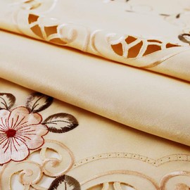 WELLYUK 33 Inch X 57 Inch Vintage Embroidered Beige Pink Flower Classic Lace Oblong Tablecloth, Elegant Cabinet Dining Room Home Decoration Rectangle Table Cloth