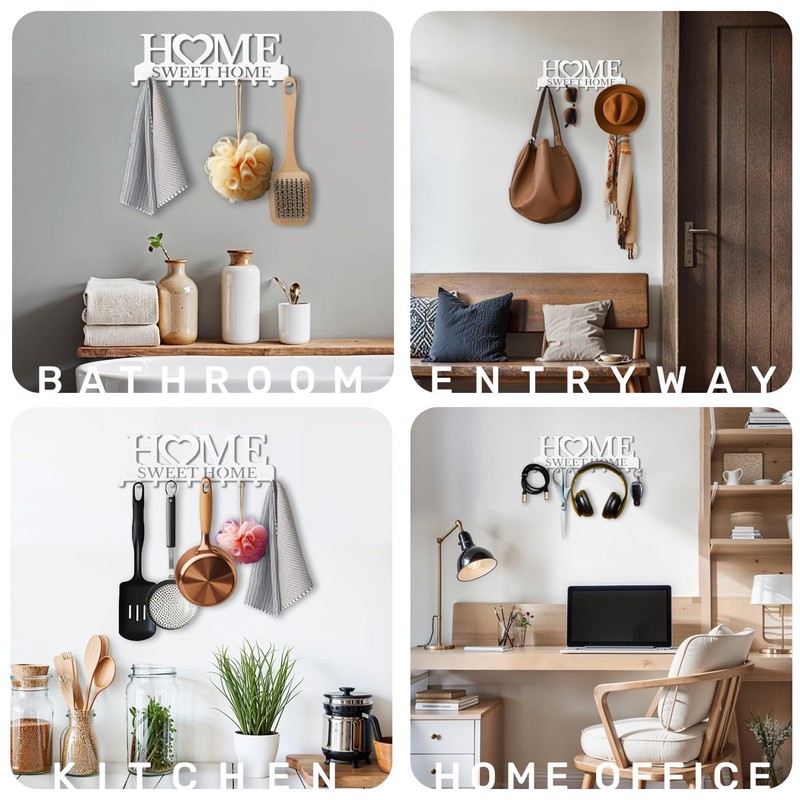 SirHoldeer Key Holder Home Sweet Home White with 10 Hooks,