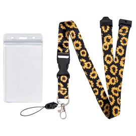 Lanyard for Keys, Breakaway Lanyard Neck Strap for Women for id Card Badge Holder with Metal Clip(Black Sunflower)