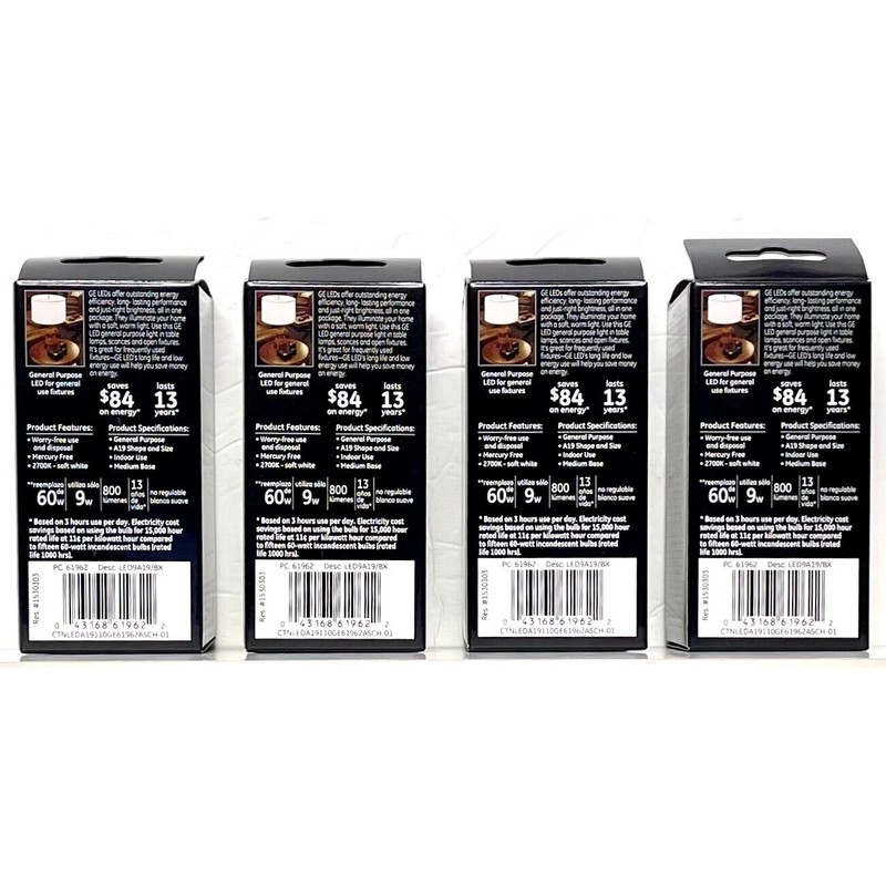 GE 61962 8PK Individual Pack 9W Soft White A19 Shape