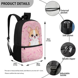 POLERO Cute Cartoon Corgi Backpacks for Dog Lovers Toddler Girls 4-6 Elementary Preschool Schoolbag Set with Lunch Box Keychain 3Pcs Bookbag for Kindergarten Primary School