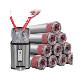 Bolsa de basura con cordón Coocn para bolsas de basura de baño pesadas y gruesas para dormitorio, hogar, cocina, 50 unidades, 4-6 galones (gris)