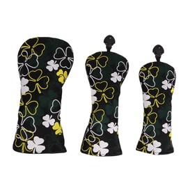 BORDSTRACT 3PCS Golf Head Cover, Trefoil Pattern PU Leather Golf Club Headcover, Golf Head Cover for Fairway Woods Driver Hybrids