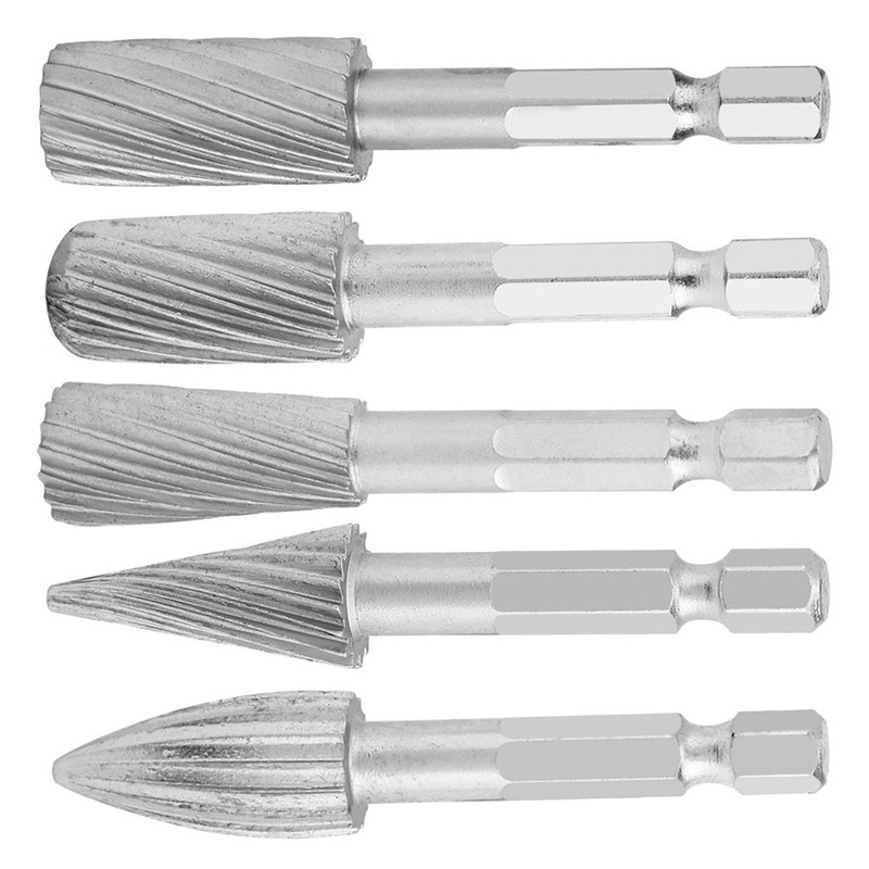 5pcs 1/4inch Hex Shank High Speed Steel Burrs Rotary Files