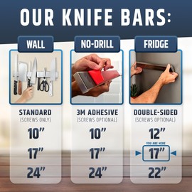 17" Premium Magnetic Knife Holder for Refrigerator (Double-Sided Heavy-Duty Magnets) - Upgraded Strip for Strong Fridge Mount - Clear Up Counter Space - 304 Anti-Rust Stainless Steel (Upgraded Design)