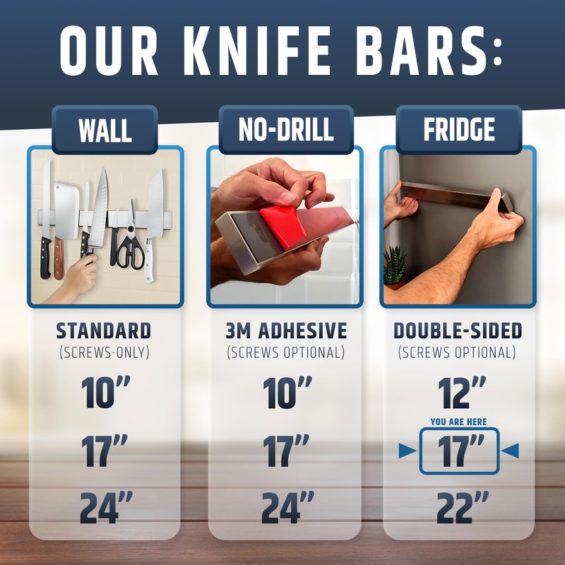 17" Premium Magnetic Knife Holder for Refrigerator (Double-Sided Heavy-Duty Magnets)