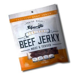 Sharifa Halal Beef Jerky, Teriyaki, (1) 2.85 oz. Bag – Great Everyday Halal Jerky Beef Meat Snack, 100 % Real Zabiha Halal Beef, 12g of Protein, 80 Calories, 0g Trans Fat, & 2g of Carbohydrates