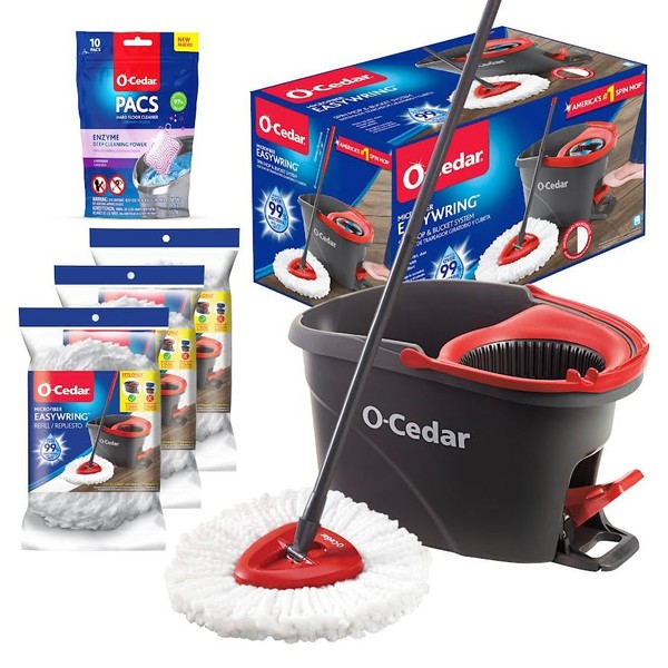 O-Cedar System Easy Wring Spin Mop & Bucket with 3