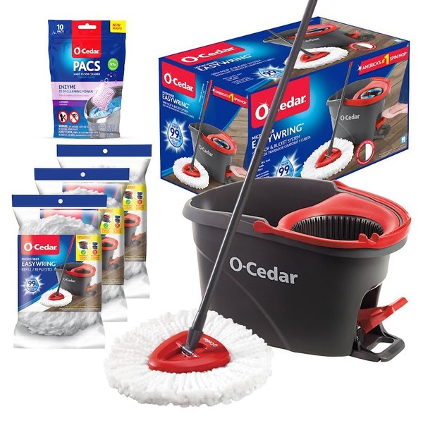 O-Cedar System Easy Wring Spin Mop & Bucket with 3 Extra Refills with Lavender Pac (Variety Pack)