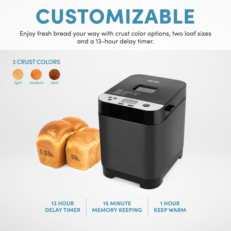 AROMA® 1.5lbs. Digital Bread Maker with Crust Customization, Clear-View Lid,