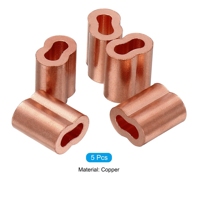 PATIKIL 1/16"/ 1.5mm Wire Rope Loop Sleeve, 5 Pack Copper