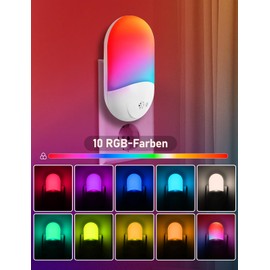 Opard Children's Night Light Socket - RGB LED Night Light with Improved Twilight Sensor, Dimmable & with Colour Memory, Energy Saving 0.7 W, for Children's Room, Bedroom and Hallway [Pack of 2]