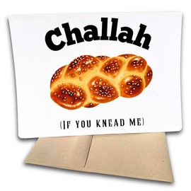 Fava Bean Productions Jewish Card Funny, Challah If You Knead Me Card (1 Premium Card, 5x7 inches, Blank Inside) Jewish Gifts, Jewish Support, Encouragement Card, Thinking of You Card - 142