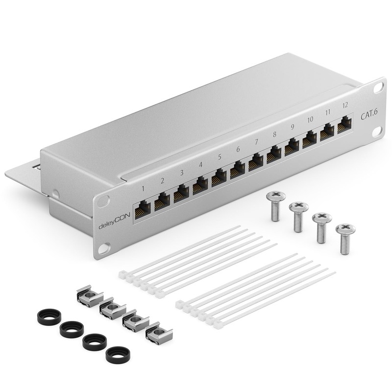 deleyCON CAT 6 Patch Panel Distribution Panel 12 Port -