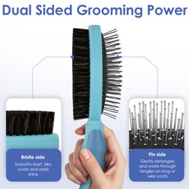 American Kennel Club AKC 2-Sided ProBrush™ – Double-Sided Bristle & Pin Grooming Brush with Complimentary Bath Brush – for Dogs & Cats of All Coat Types