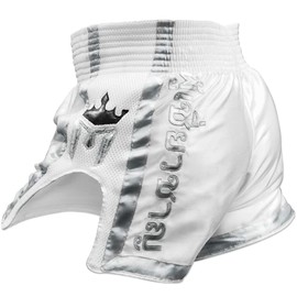Meister ELITE Muay Thai Shorts - Fully Elasticated Waist w/Mesh - White/Silver - X-Large (36-37)