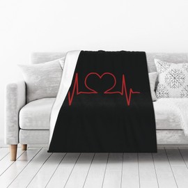 Nurse and Heart EKG Nursing Fleece Throw Blanket Super Soft Flannel Cozy Washable Lightweight Fuzzy Blanket for Couch Sofa Bed Office Travel Camping Warm Plush Blankets for All Season (50"x40")