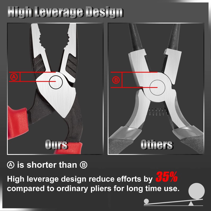 LEONTOOL High Leverage Combination Pliers 7 Inch Angled Head Linesman