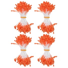 M METERXITY 600-Pack Flower Stamens for Crafts, 5mm Double Heads Artificial Pearl Floral Pistil Mini Flower Pollens Stamens for DIY Making/Wedding/Scrapbook Decoration [Orange]