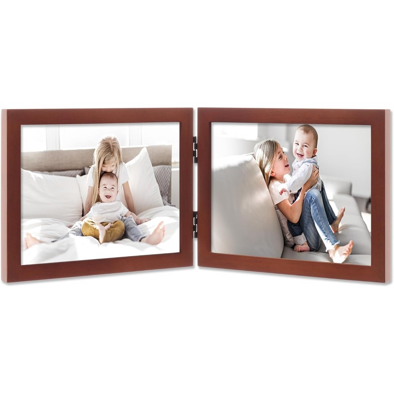 Lawrence Frames Hinged Double (Horizontal) Walnut Wood Picture Frame, Gallery