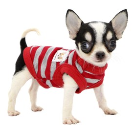 LOPHIPETS 100% Cotton Striped Dog Shirts for Small Dogs Chihuahua Puppy Clothes Tank Vest-Red and Gray Strips/XXS