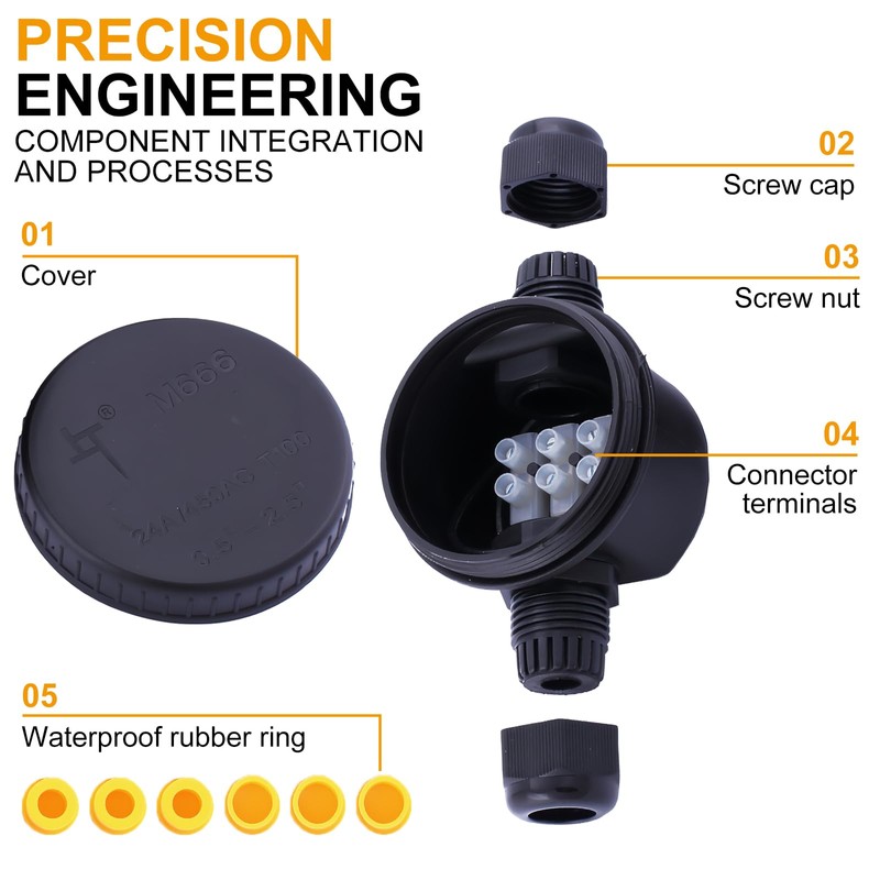Tynoscco IP66 Round Waterproof Junction Box, 2Way 3Pin(24A 450VAC) Underground/Outdoor