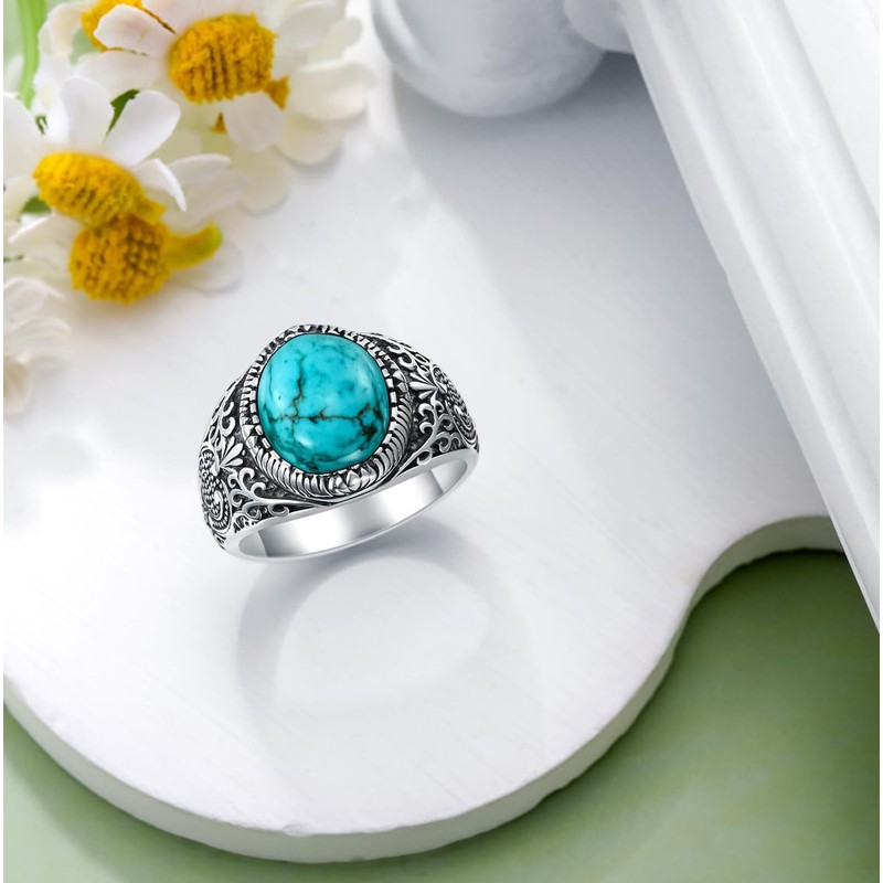 DOLIOX Turquoise Rings for Men, Gemstone, Turquoise