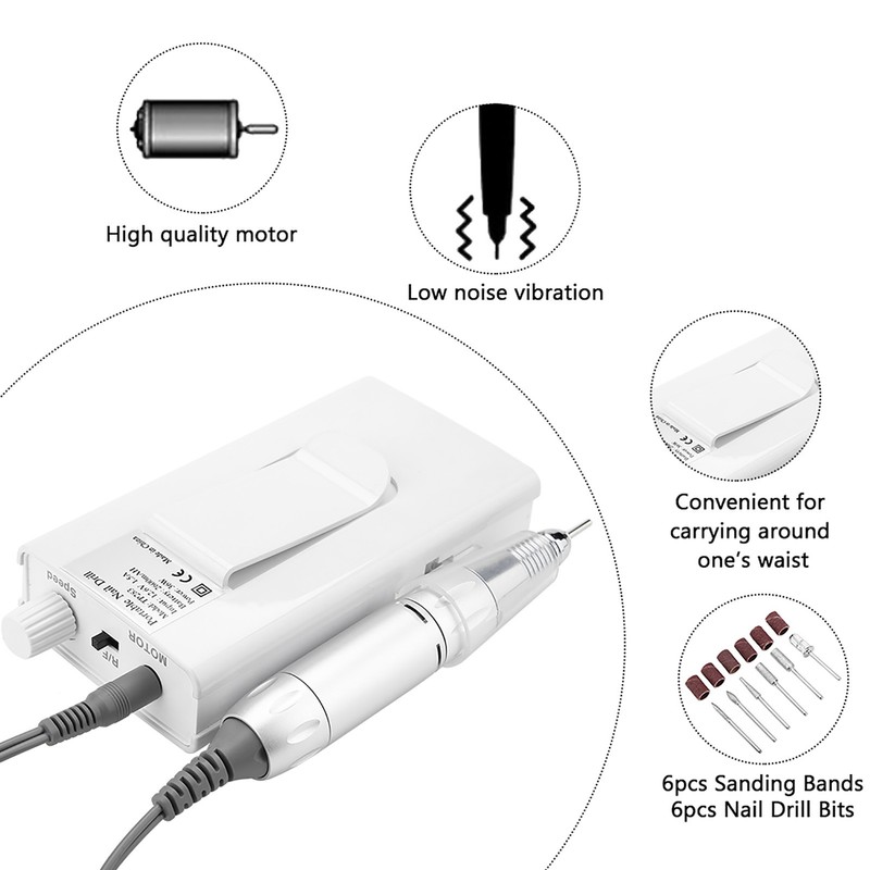 Portable Rechargeable Electric Nail Drill Machine 30000 RPM Cordless Manicure