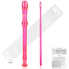 Soprano Recorder 3-Piece German Style C Style 8 Hole Flute Detachable Set of 3 AS+ABS Crystal Music Recorder Cleaning Rod Bag Finger Chart Transparent Bobby Pink