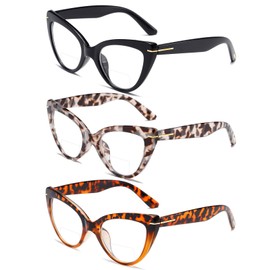 prtcslwd 3 Pack Bifocal Cat Eye Reading Glasses for Women Oversized Blue Light Blocking Computer Readers +1.5