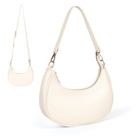 Camilife Half Moon Shoulder Bag for Women PU Leather Zipper Retro Design Y2k Fashion Hobo Bag Gift for Dating, Travel, Party, Shopping (Beige), beige