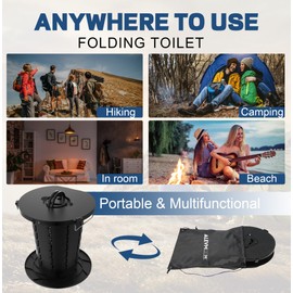 ALEVMOOM Upgrade Retractable Portable Toilets Travel Toilet, Adjustable Height Foldable Camp Toilet for Adults & Kids, Portable Potty with Carry Bag for Camping, Hiking, RV Travel, Road Trips