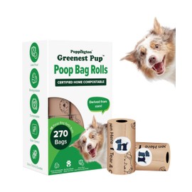 Puppington Certified Home Compostable Poop Bags - ASTM D6400 Compliant - 270 Extra Thick Bags - Plant Based - Pairs with Puppington 3-in-1 Bag & Fits all Standard Poop Bag Dispensers (Latte Beige)