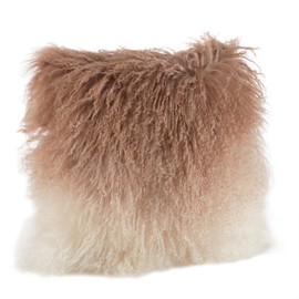 SARO LIFESTYLE Mongolian Lamb Fur 100% Wool Poly Filled Throw Pillow (3566.N16S), 16", Natural