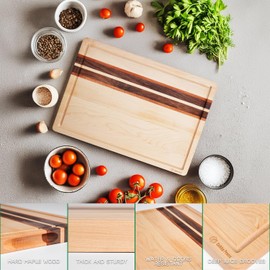 Cokka Praca Large (16.9"L x 11.8"W x 1"Th) Hard Maple Wood Cutting Board for Kitchen-Wooden Cutting Board with Holder for Meal Prep, Charcuterie Wooden Board with Deep Juice Groove, Reversible