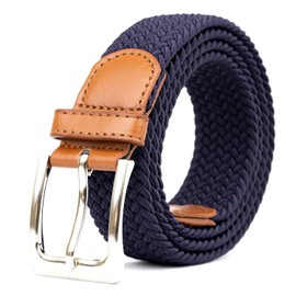Woodland Leathers Elastic Braided Belt, Unisex Men Women Casual Stretch Woven Belt (Navy, Small-Medium)