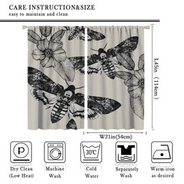 SENRUEGT Black Skull Moth Curtains,Vintage Gothic Scary Black Flower Botany Leaves Mysterious Butterfly Teenagers Children Boys Bedroom Living Room Window Drapes 42x45 Inch